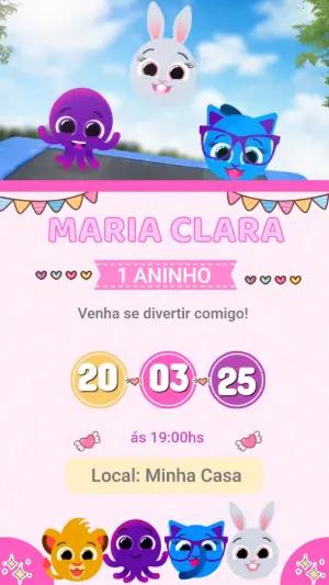 Convite Animado Bolofofos Rosa para Aniversário Infantil