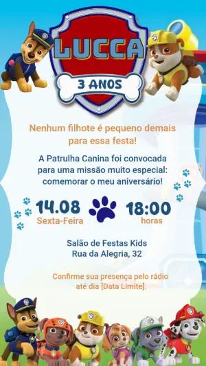 Convite de Aniversário Patrulha Canina com Chase e Rubble para Editar