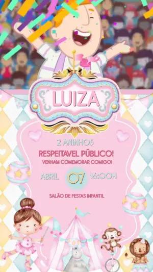 Vídeo Convite de Aniversário Circo Rosa Menina Editável