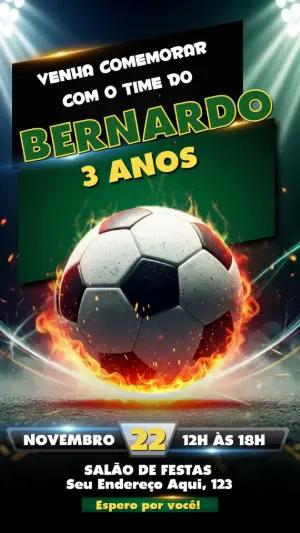 Convite de Aniversário Futebol Bola de Fogo Editável