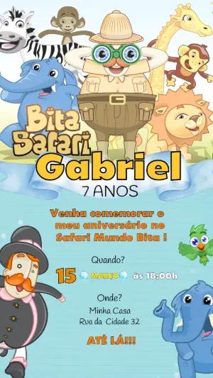 Convite de Aniversário Safari Mundo Bita Editável para Enviar