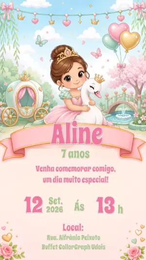 Convite Aniversário Princesa e Cisne para Editar