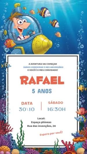 Convite de Aniversário Phineas Editável Online para Imprimir