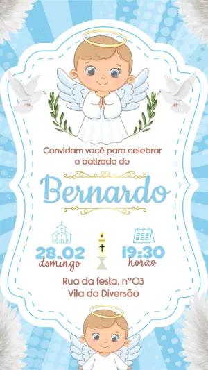 Convite de Batizado Menino Anjinho Azul para Editar Online