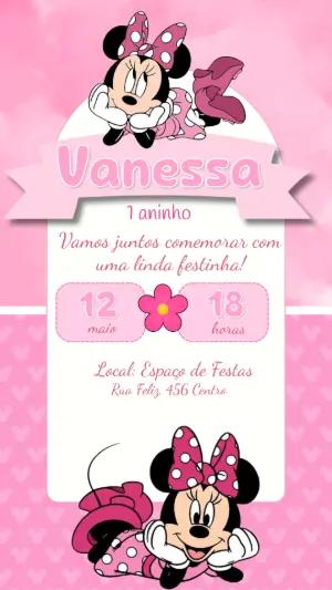 Convite de Aniversário Minnie Rosa para Editar Online