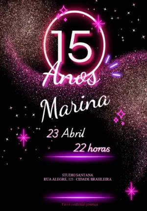 Convite 15 Anos Neon com Brilho para Editar Online