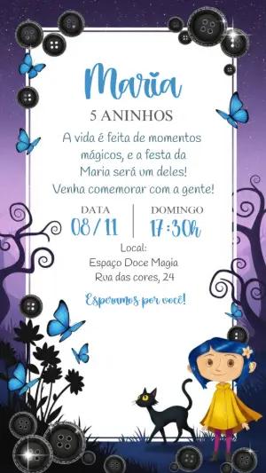 Convite de Aniversário Coraline Misterioso para Editar Online