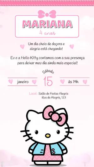 Convite de Aniversário Hello Kitty Rosa Fofo para Editar