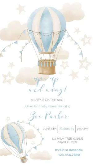 Hot Air Balloon Baby Shower Invitation - Editable Digital Template