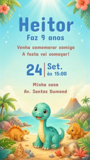 Convite de Aniversário Dinossauro Baby Editável para Menino