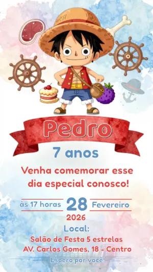 Convite de Aniversário One Piece Pirata para Editar Online