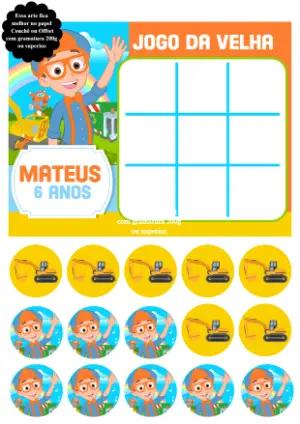 Jogo da Velha Blippi Editável para Lembrancinha de Festa