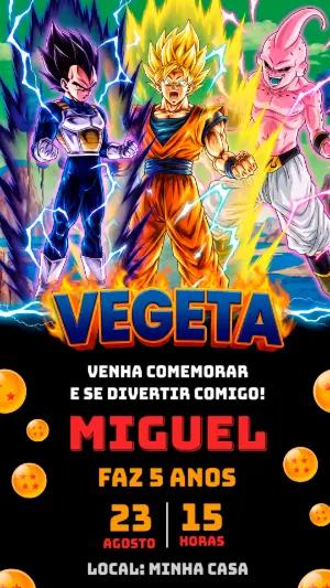 Convite de Aniversário Dragon Ball Z Editável com Goku e Vegeta