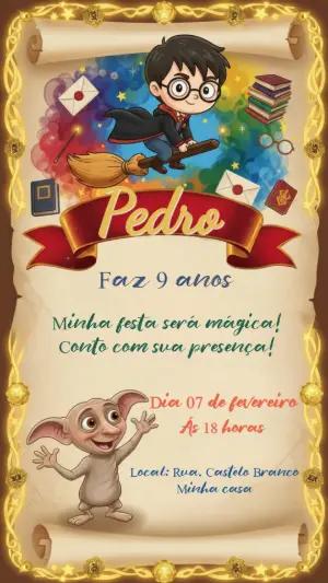 Convite de Aniversário Harry Potter em Pergaminho para Editar