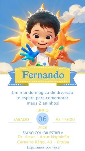 Convite de Aniversário Infantil Menino Sol e Tinta para Editar