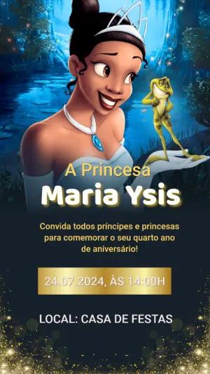 Convite Digital Princesa Tiana e o Sapo para Editar