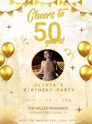Elegant 50th Birthday Invitation with Photo - Editable Template