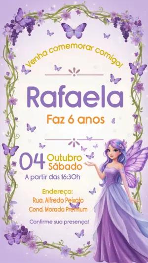 Convite de Aniversário Fada Borboletas Lilás para Editar