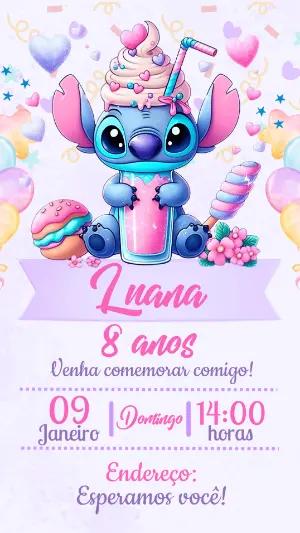 Convite de Aniversário Stitch Candy para Editar Online