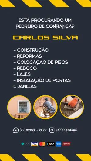 Cartão de Visita Pedreiro e Construção para Editar Online