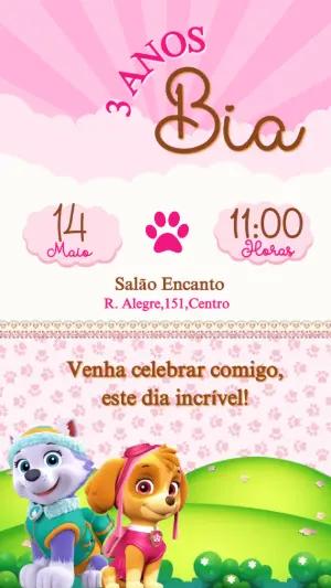 Convite de Aniversário Patrulha Canina Skye e Everest Editável