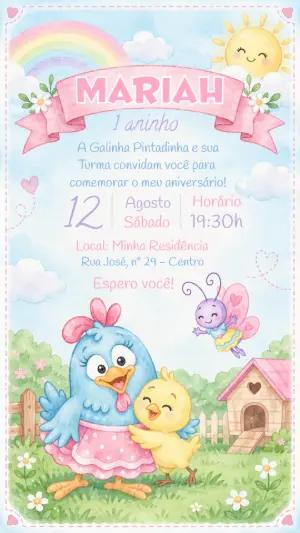 Convite Aniversário Galinha Pintadinha Aquarela Editável