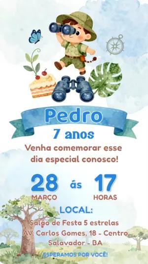 Convite de Aniversário Safari Explorador Editável