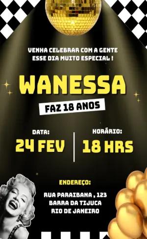 Convite de Aniversário 18 Anos Disco Dourado e Preto Editável