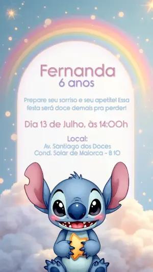 Convite de Aniversário Stitch Fofinho para Editar Online
