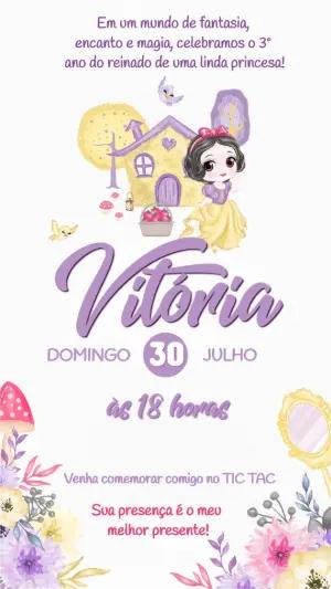 Convite Aniversário Branca de Neve Fofa para Editar Online
