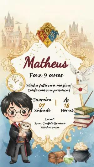 Convite Mágico Harry Potter para Aniversário Infantil Editável