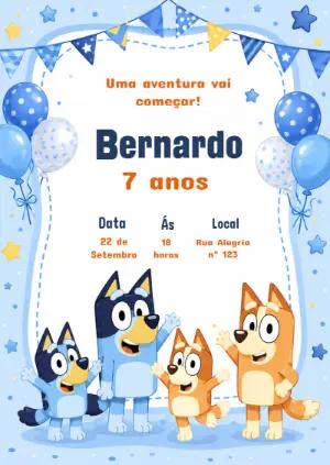 Convite de Aniversário Bluey e Bingo Editável Online