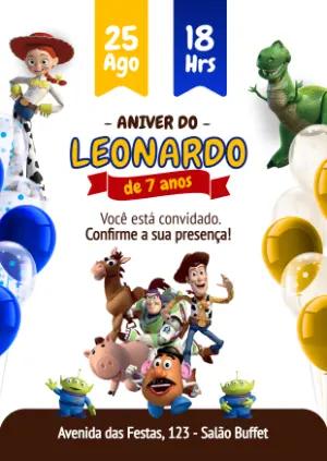 Convite de Aniversário Toy Story Colorido para Editar