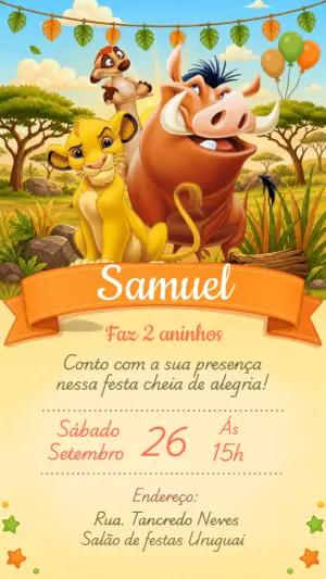 Convite de Aniversário O Rei Leão para Editar Online