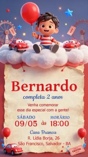 Convite Aniversário Menino Carros e Parque Modelo Editável