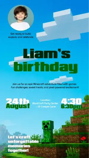 Minecraft Birthday Invitation Editable Template