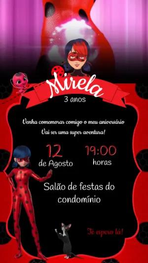 Convite Animado Aniversário Ladybug para Editar Online