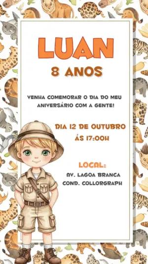 Convite Aniversário Safari com Explorador para Editar Online
