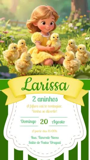Convite Digital Aniversário Menina com Pintinhos para Editar