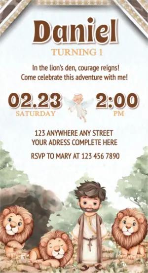 Cute Daniel & Lions Birthday Invitation | Editable Template