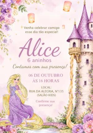 Convite de Aniversário Rapunzel Enrolados para Editar Online