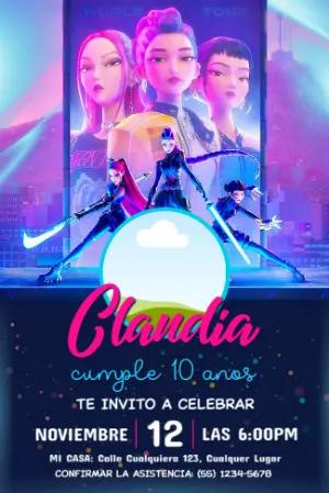 Invitación de Cumpleaños Las Guerreras K-Pop para Editar