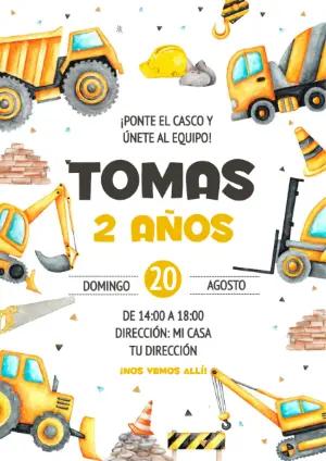 Invitación de Cumpleaños Construcción para Editar y Enviar