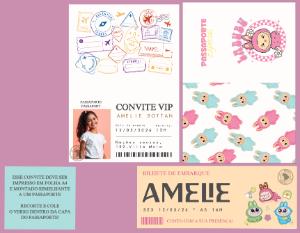 Convite de Aniversário Labubu Tema Passaporte para Editar