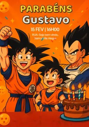 Convite de Aniversário Dragon Ball Z com Personagens para Editar