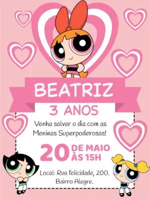 Convite de Aniversário Meninas Superpoderosas para Editar Online