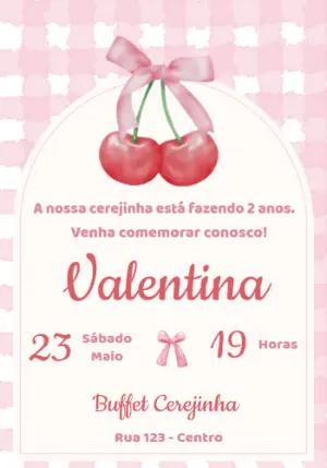 Convite de Aniversário Tema Cerejinha para Editar Online