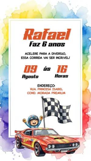 Convite de Aniversário Hotwheels Carros de Corrida para Editar