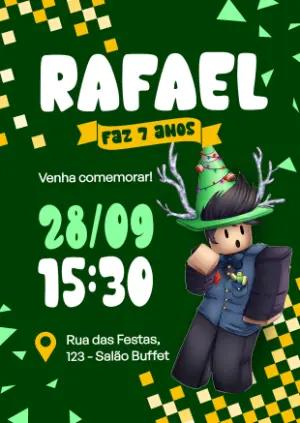 Convite de Aniversário Roblox com Avatar para Editar Online