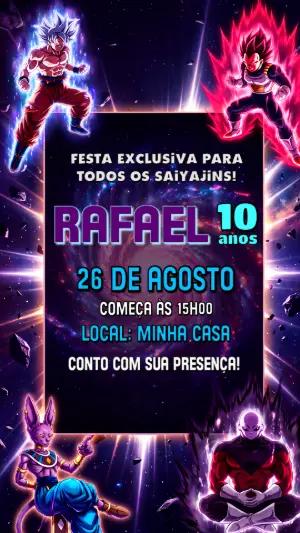 Convite de Aniversário Dragon Ball Super Editável com Goku e Vegeta